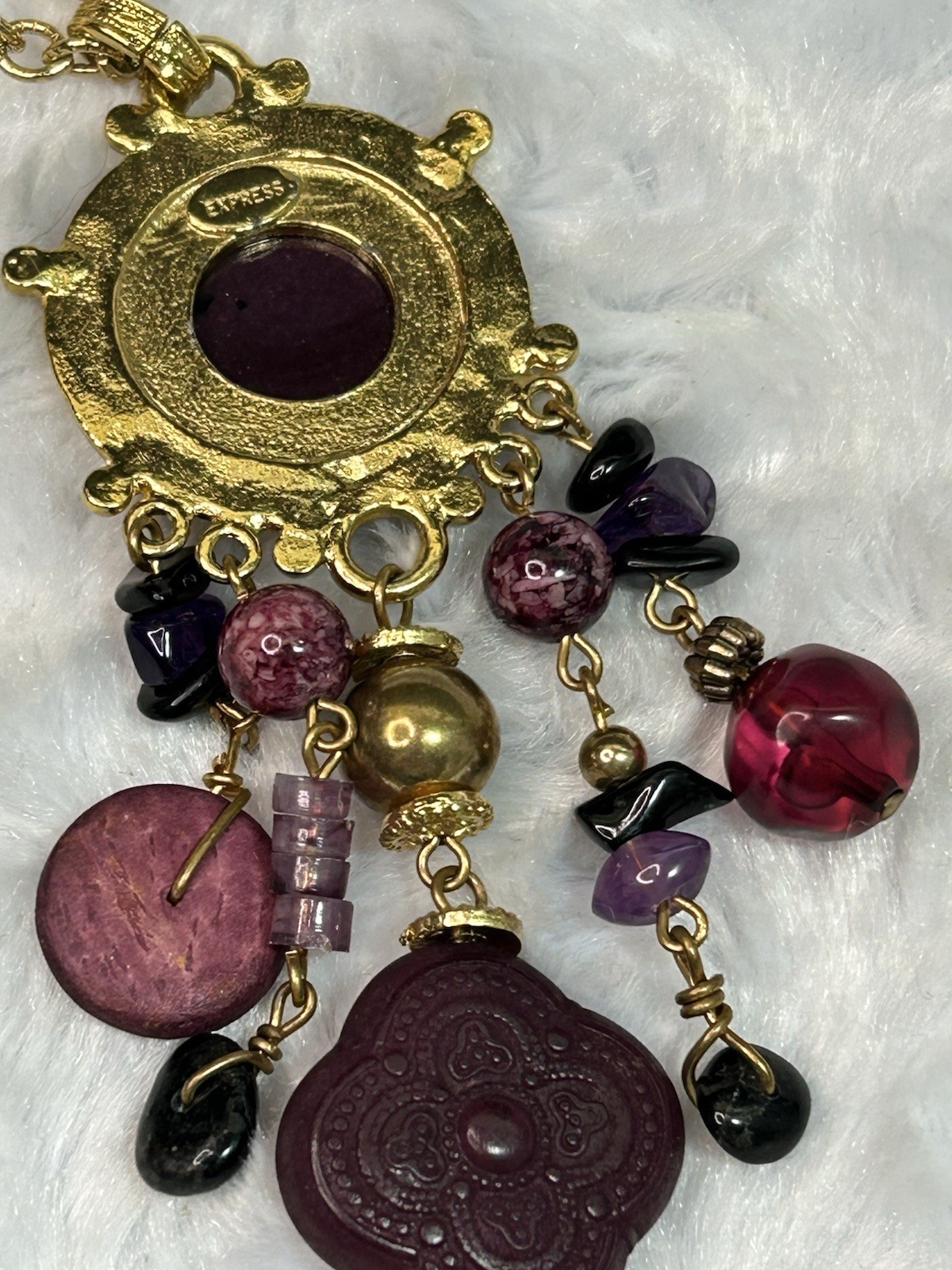Express Gold Tone Necklace 36” W Black Purple Goldtone Free Shipping!