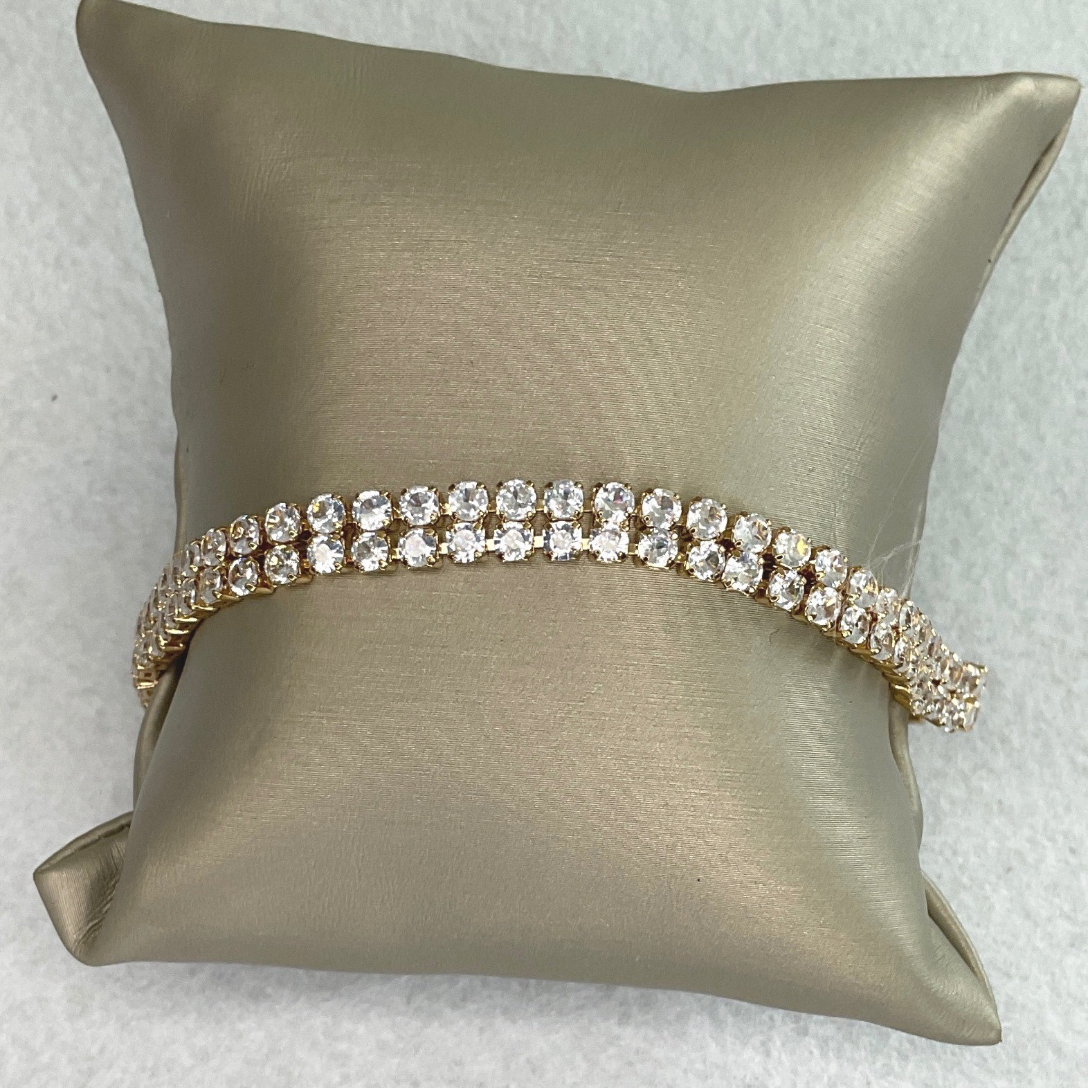 Bracelet Gold Tone Double Row Cubic Zirconia Tennis Fold-over Clasp New