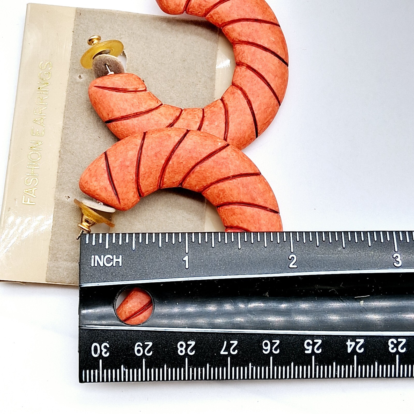 Vintage Made in Hong Kong Orange Hoop Pierced Earrings Shrimp