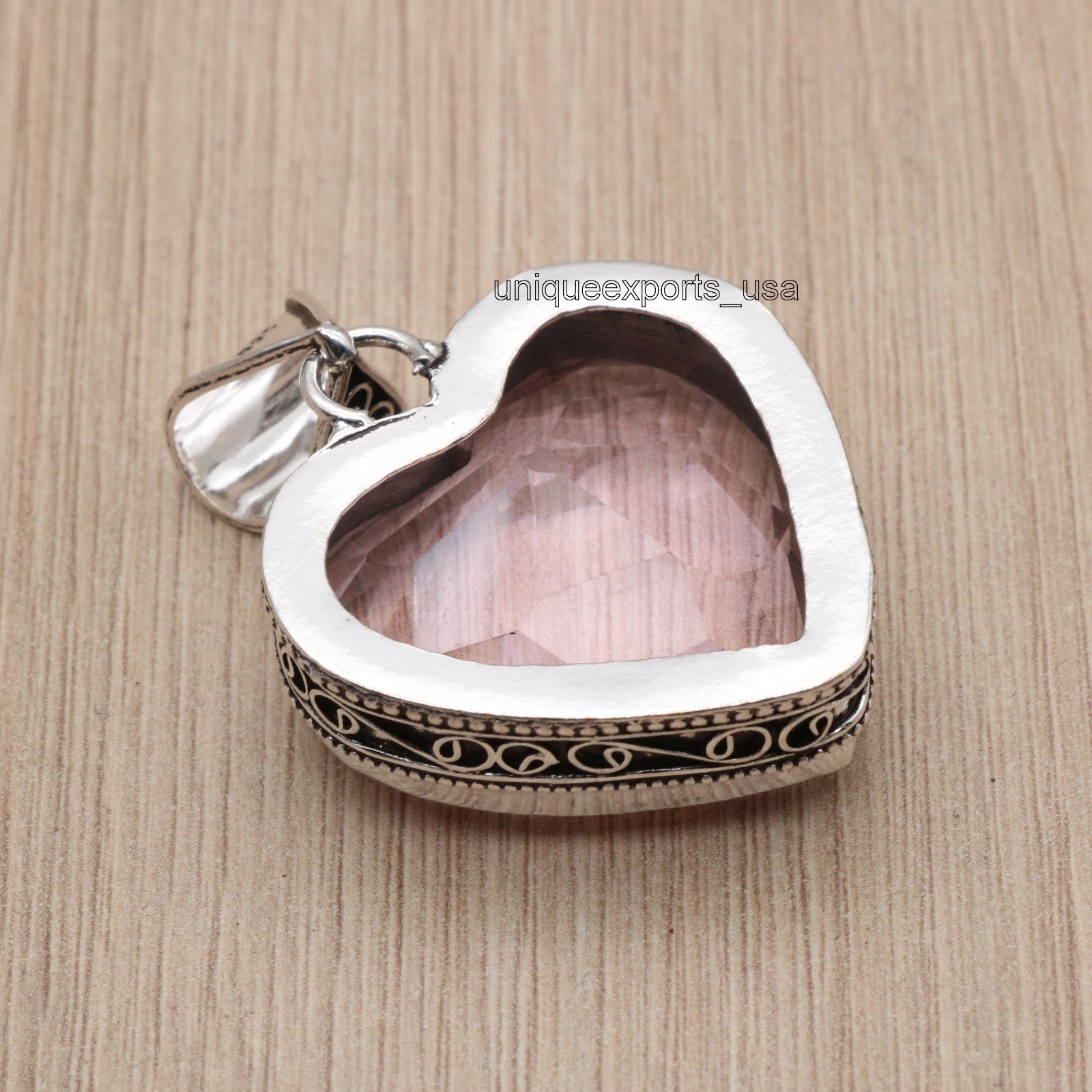 pink Kunzite Gemstone Handmade 925 Sterling Silver Jewelry Heart Cut Pendant