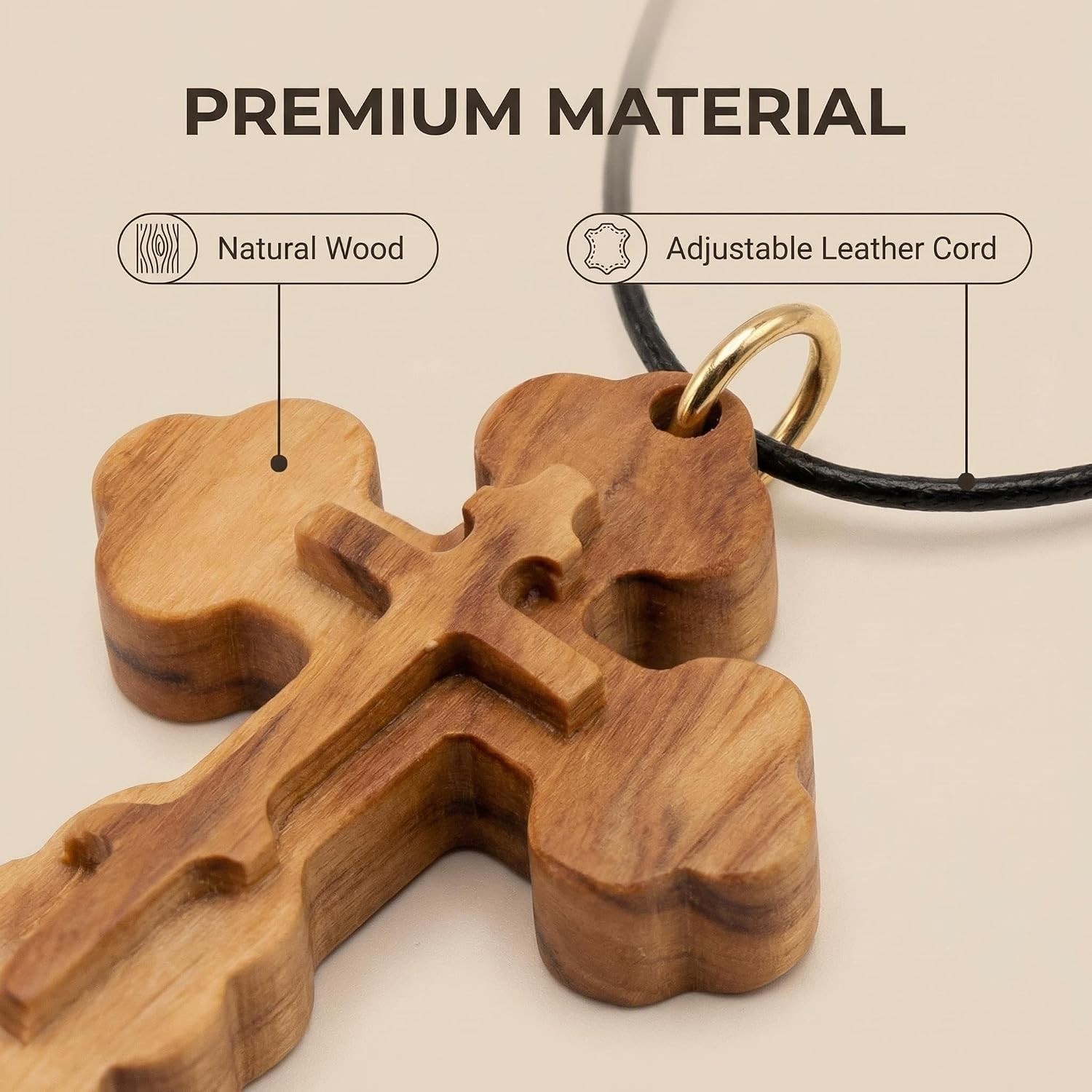 Handmade Olive Wood Cross Necklace – Elegant Faith Pendant Gift for Men & Women