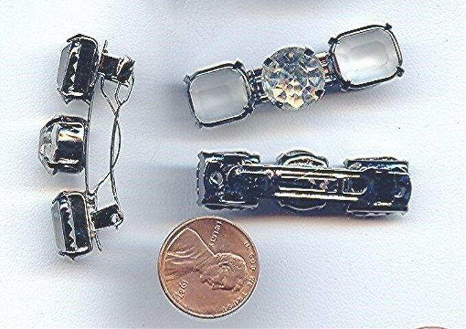 VINTAGE HEMATITE MATTE CRYSTAL GEM JEWEL BARRETTE G489