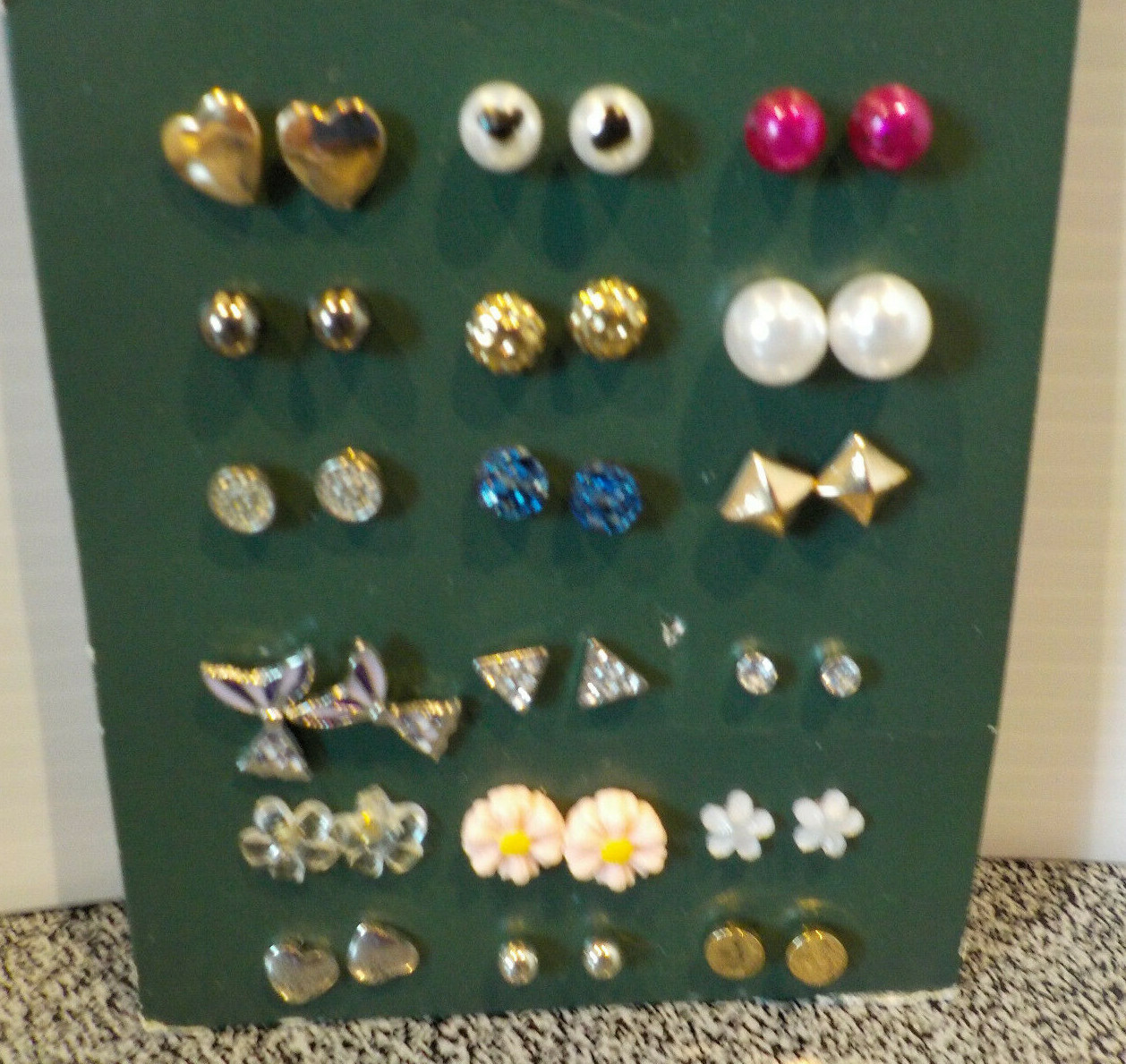 74 Sets Of Pierced Earrings Different Sizes Color & Shapes All Nickle Plated New