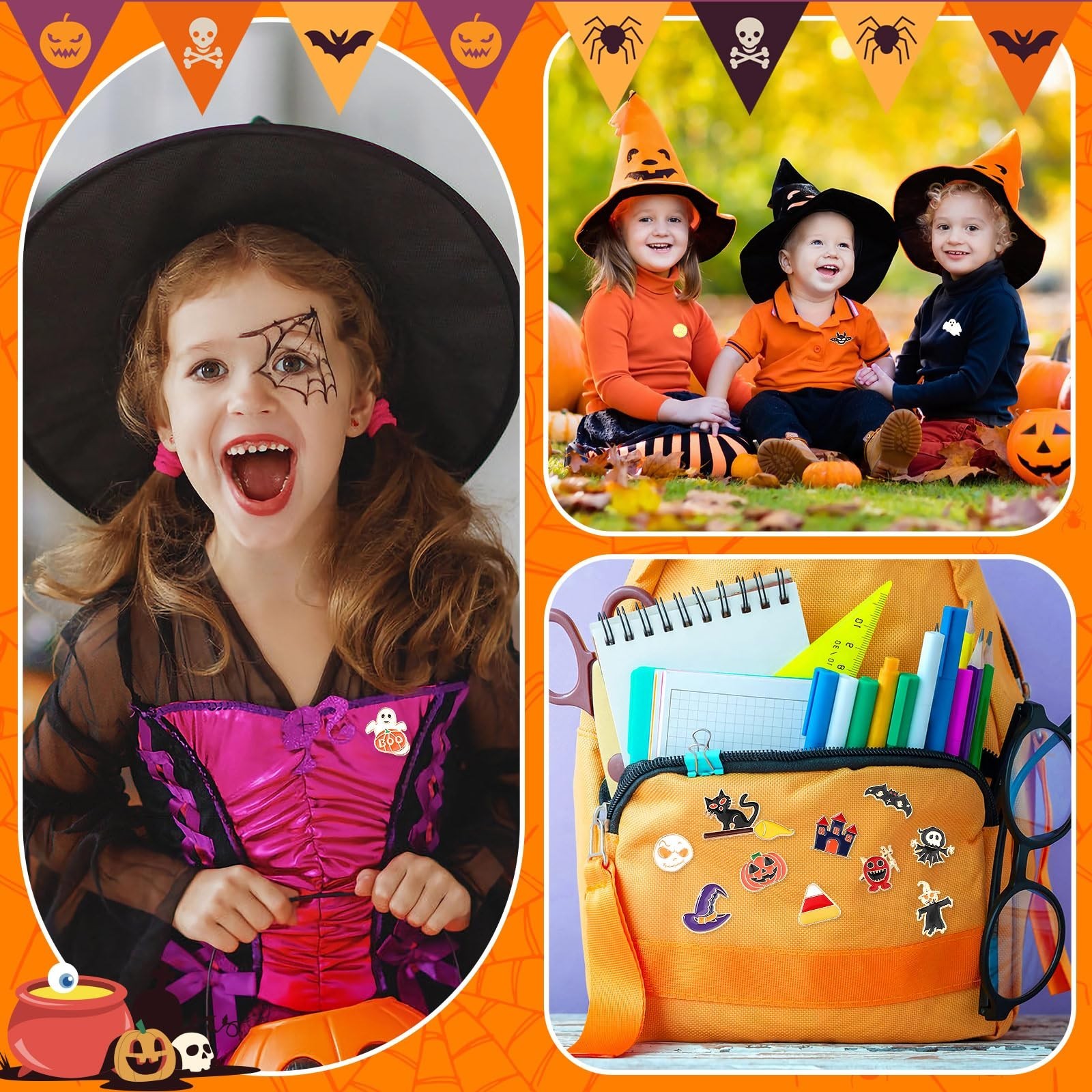60Pcs Halloween Enamel Pins Set – Assorted Pumpkin, Ghost, Bat, Spider & Skeleto