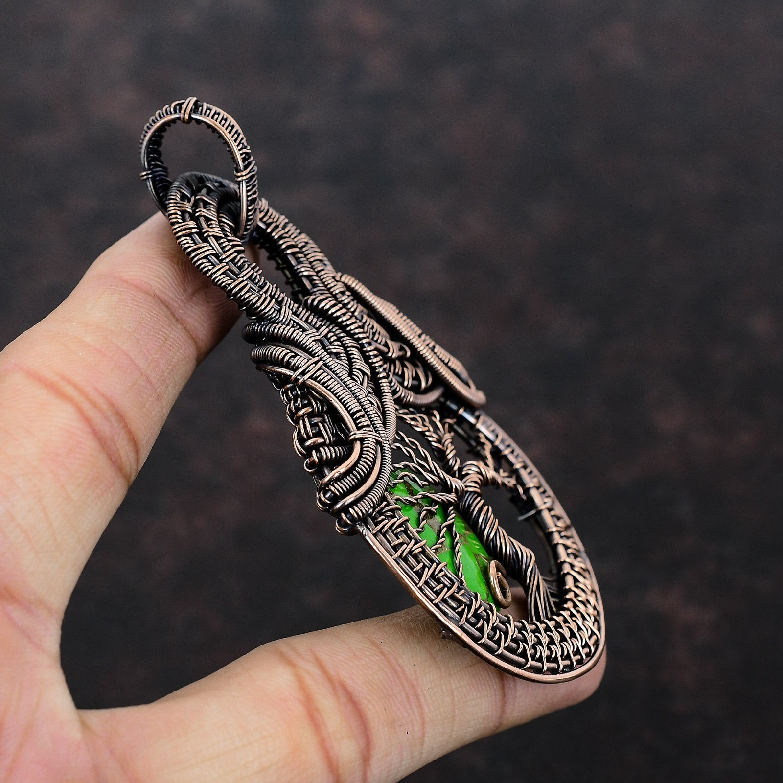 Natural Copper Green Turquoise Wire Wrapped tree Of Life Pendant Jewelry Copper