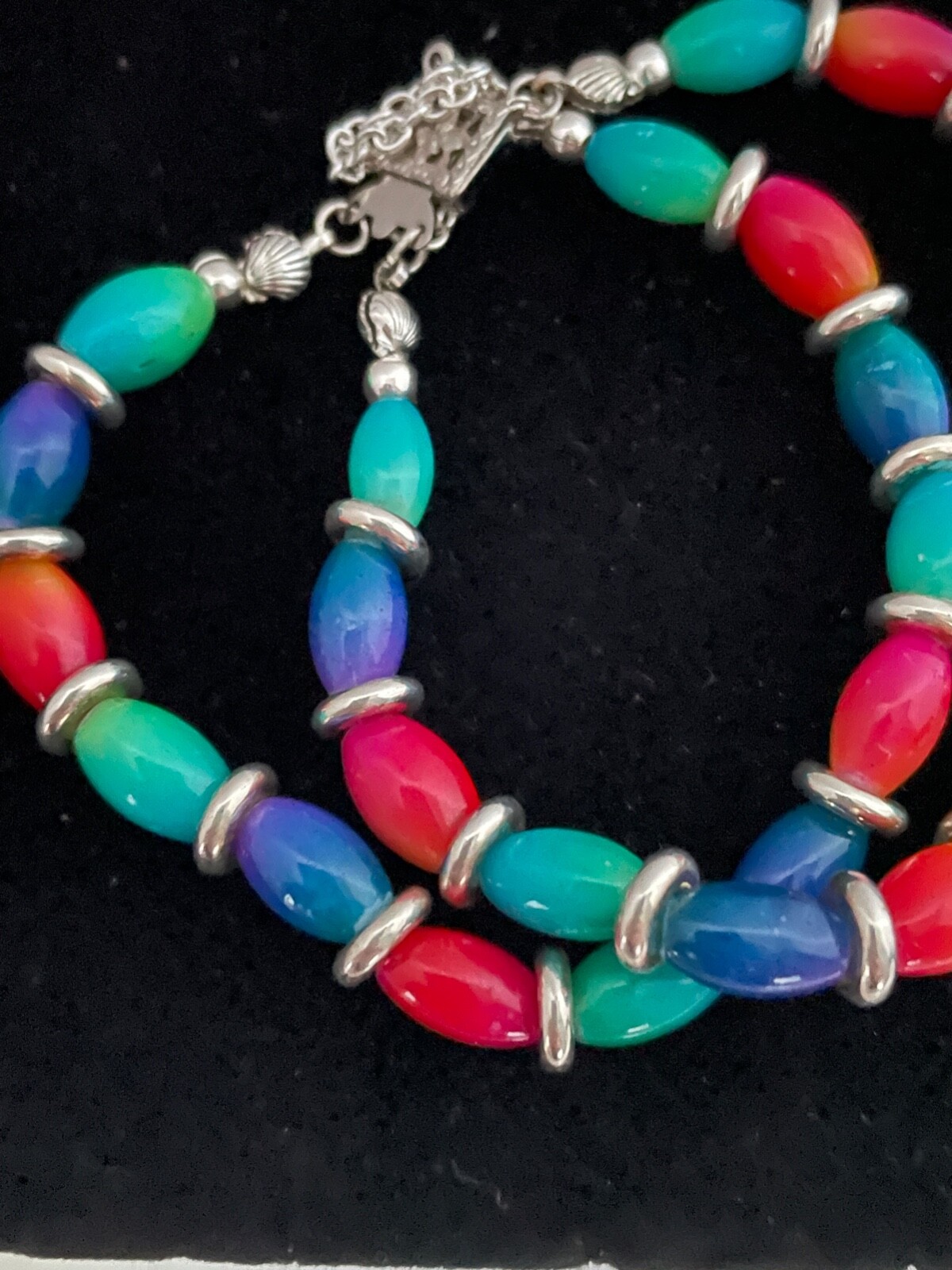 Tie Dye Bead Double Bracelet blue pink green purple silver tone DD104