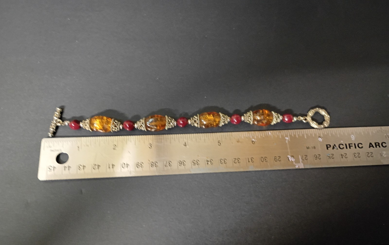 Premier Design Matching Set Necklace And Bracelet Amber & Red Beads Boho VTG