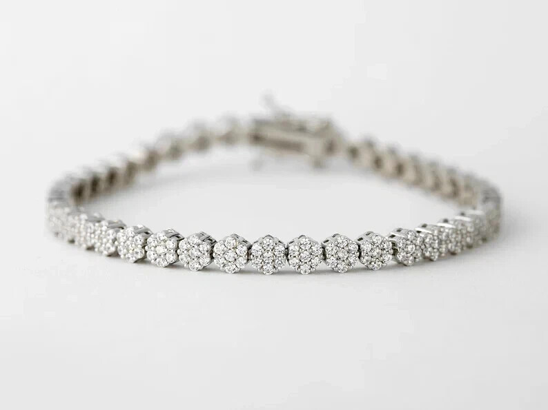 8.70 Ct Round Simulated Diamond 925 White Sterling Silver Flower Tennis Bracelet