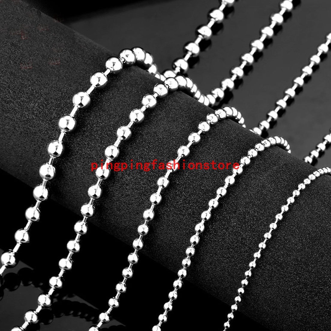 1.5-12mm Fashion Women Men Silver Ball Bead Chain Stainless Steel Necklace16-40″
