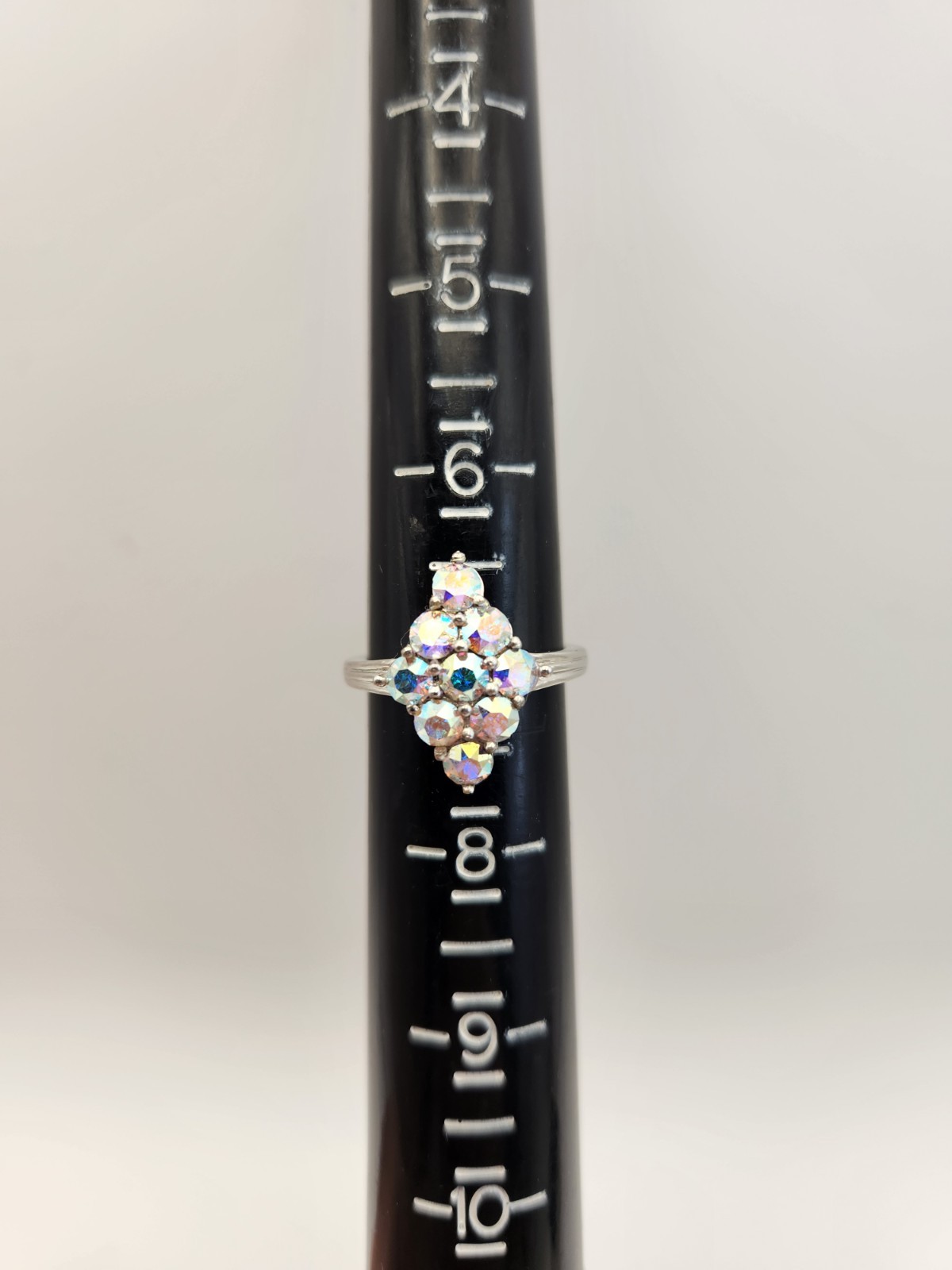 Swarovski Aurora Borealis Crystal Stone Ring Size 7 Platinum Plated