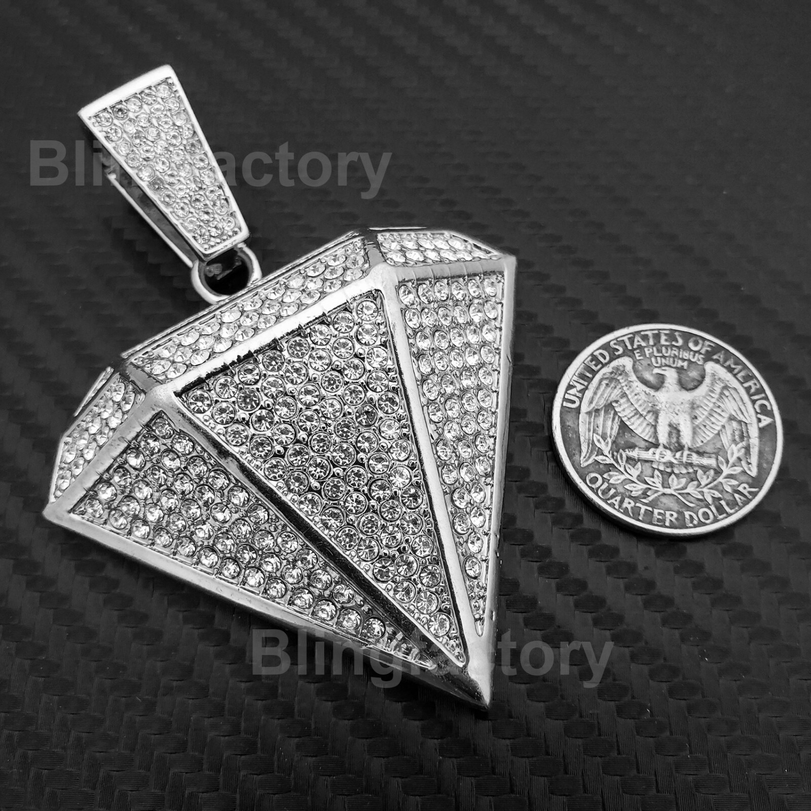 Silver Plated Alloy Diamond Shape & 20″ Iced Cubic Zirconia Cuban Chain Necklace
