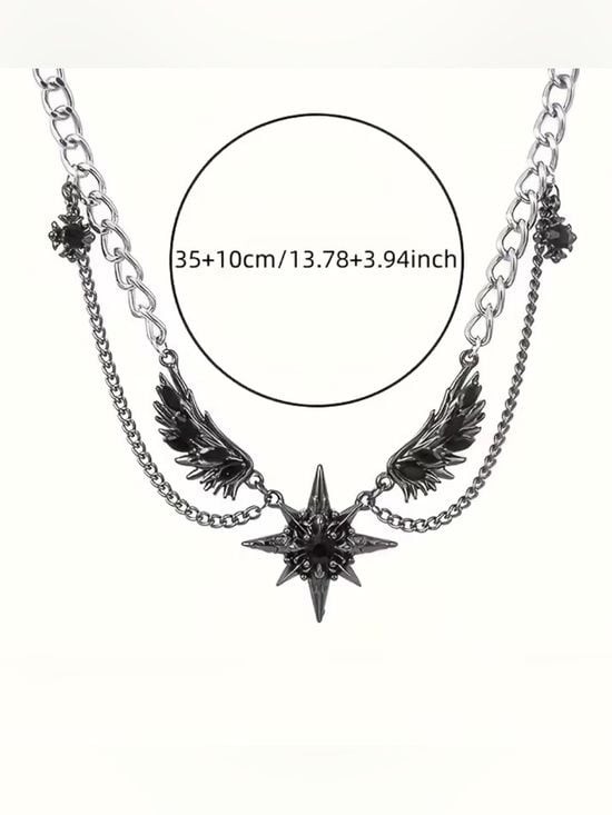 Unisex Black Stainless Steel Star & Wing Chain Necklace
