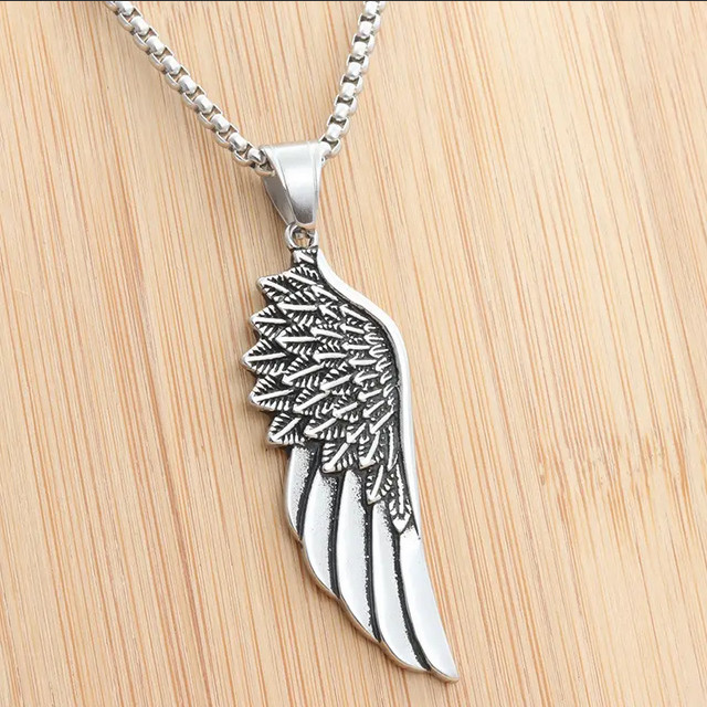 Angel Wing Jewelry Necklace Eagle Wings Punk Feather Stainless Steel Pendant