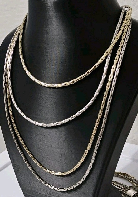 Chicos Layered Chain Necklace Gold Silver Tone Multi Strand Bold Statement Link