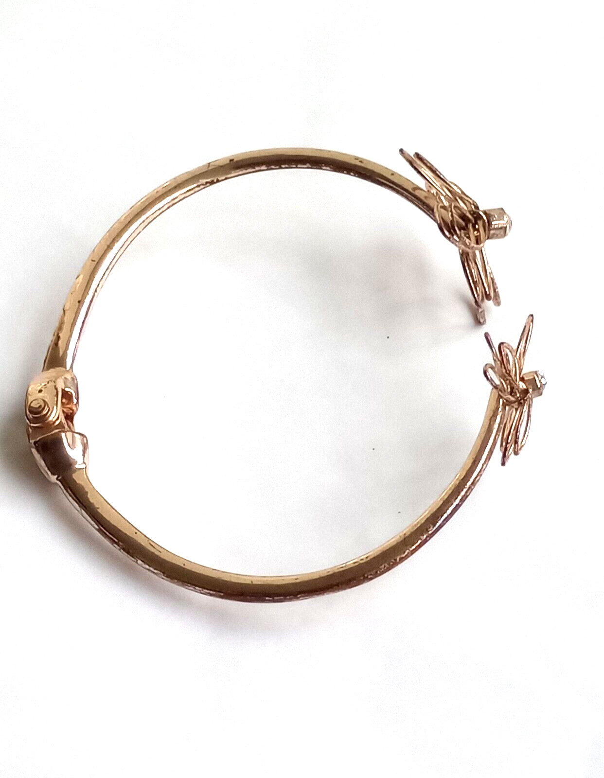 Flower Hinged Bangle Bracelet Modernist Minimalist Open Work Rose Gold Tone 6-8