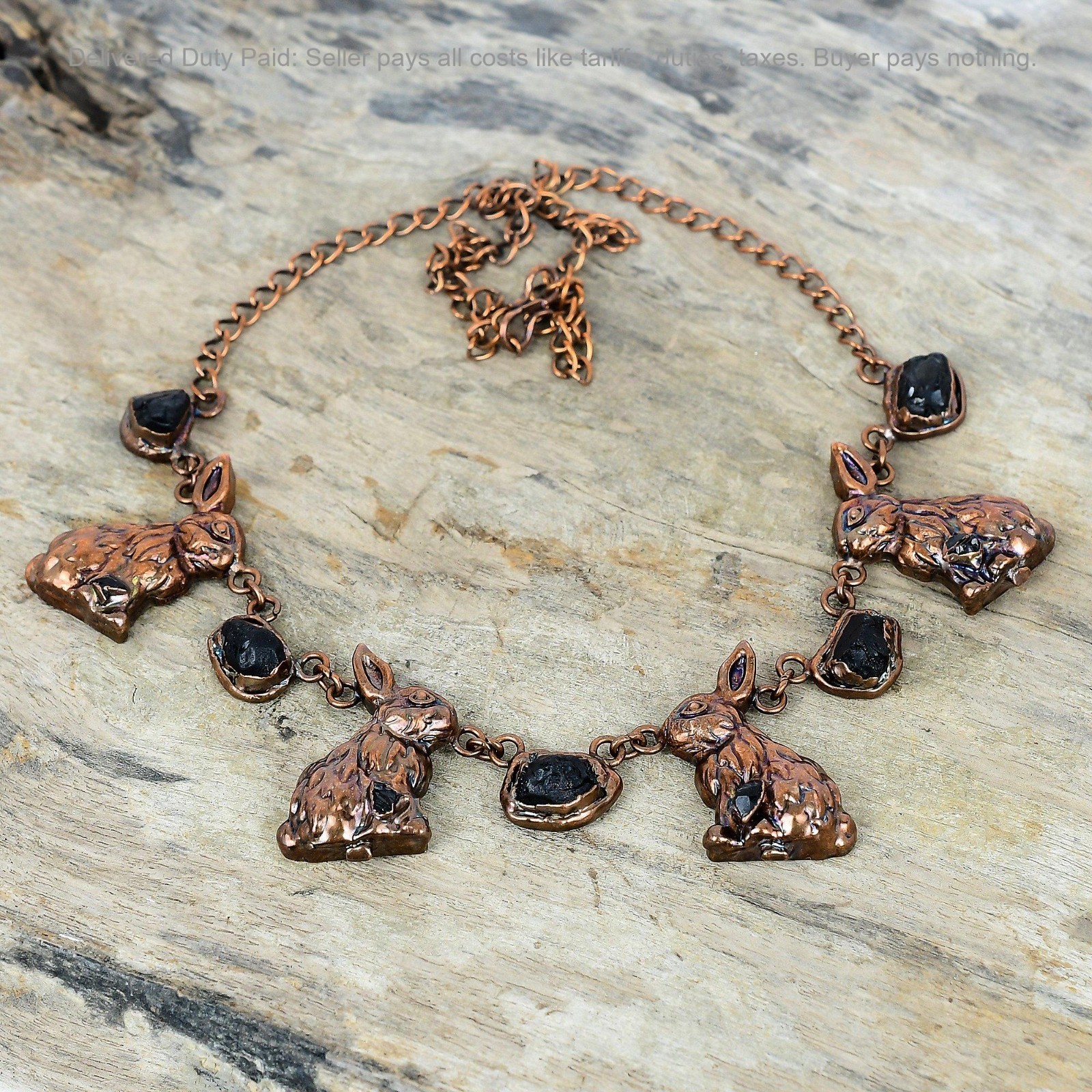 Pentagon Natural Black Tourmaline Rough Bezel Chain Wife Necklace Jewelry Copper
