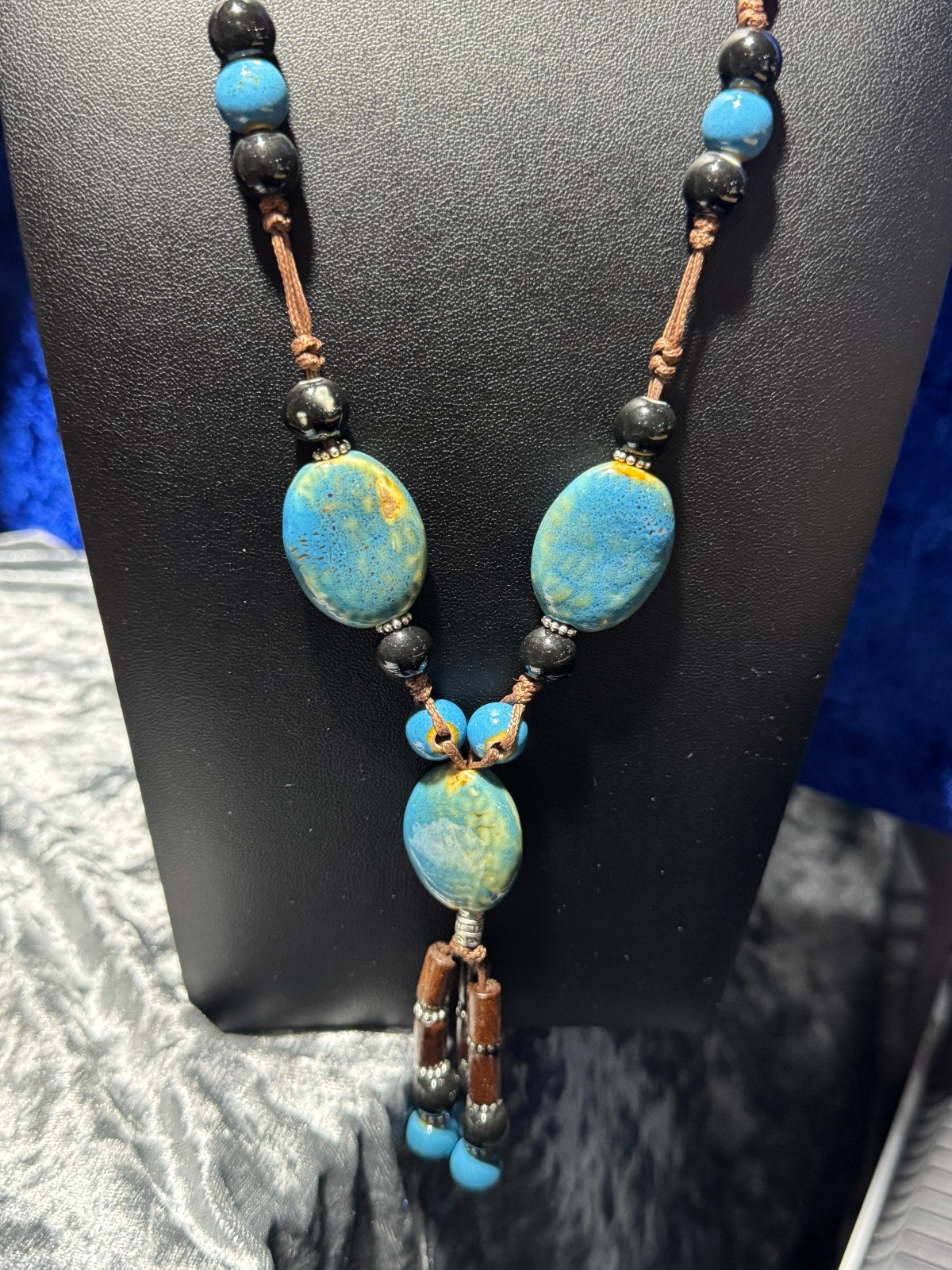 Vintage Natural Glass Flower-glazed Ceramic Beaded Colorful Necklace, Adjustable