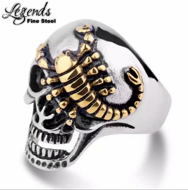 LEGENDS Personality Domineering Gold Scorpion Skull Men’s Fashion Ring Size 7-14