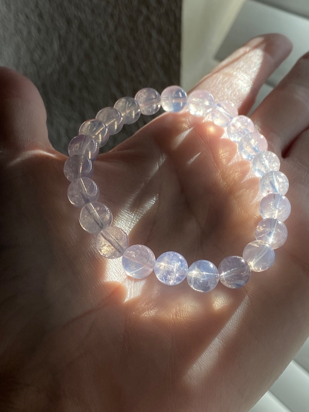 Natural Lavender Moon Quartz Beaded 8.7mm Crystal Bracelet 7 Inch Stretch Fit