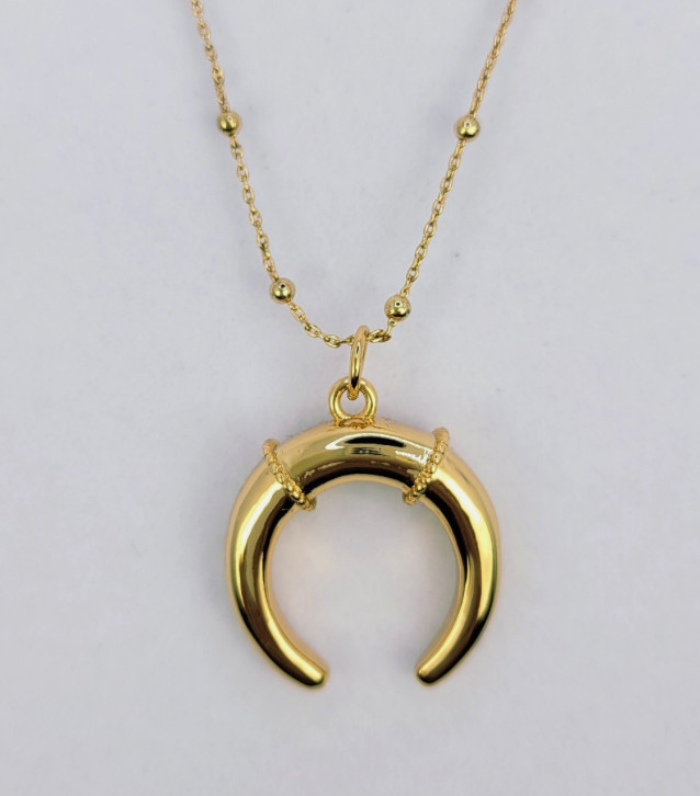 Ana Luisa Gold Vermeil Crescent Moon Horn Necklace Pendant Beaded Chain + BONUS