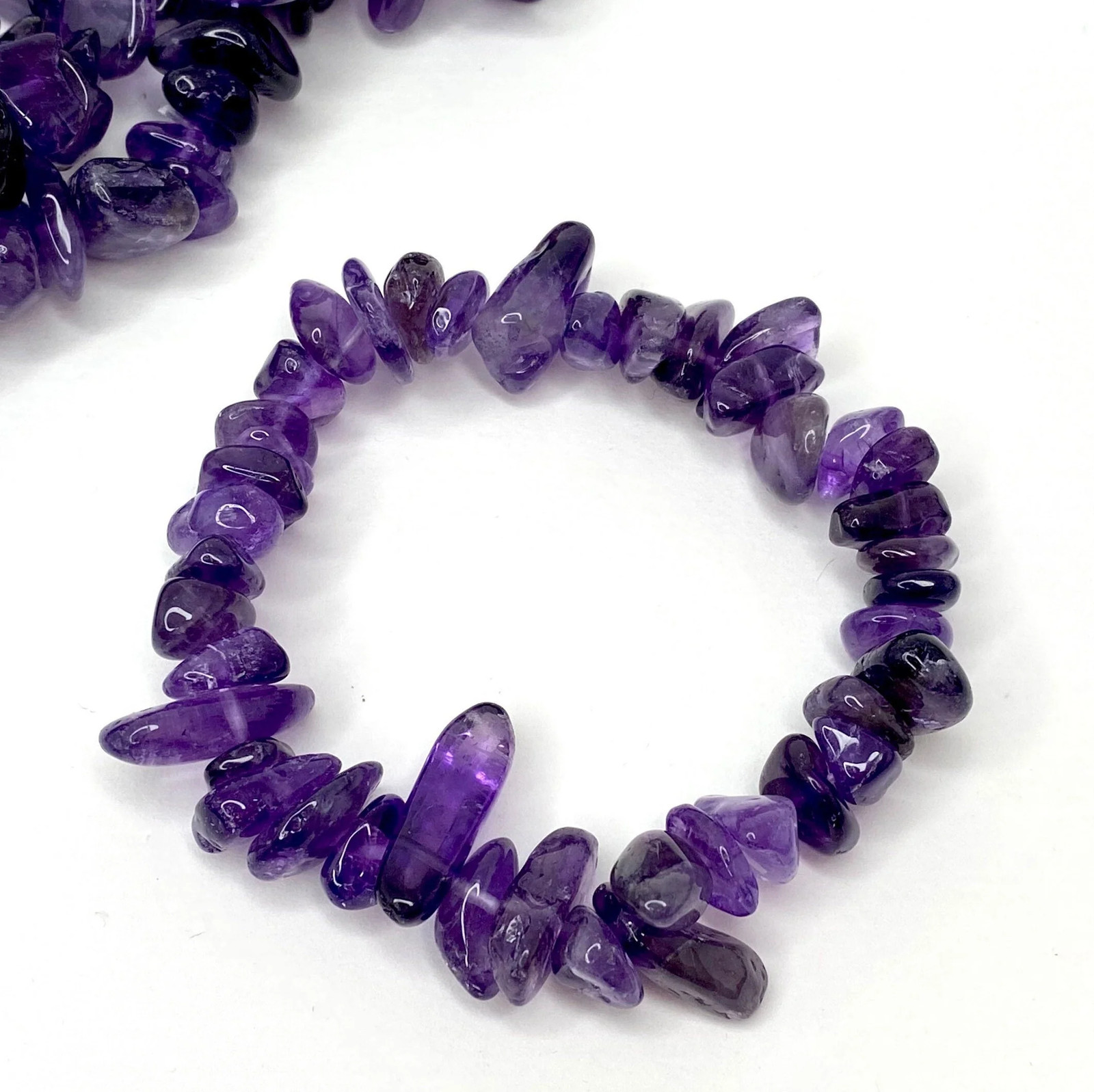Amethyst Crystal Chip Bracelet: Calming Gemstone Stretch Bracelet