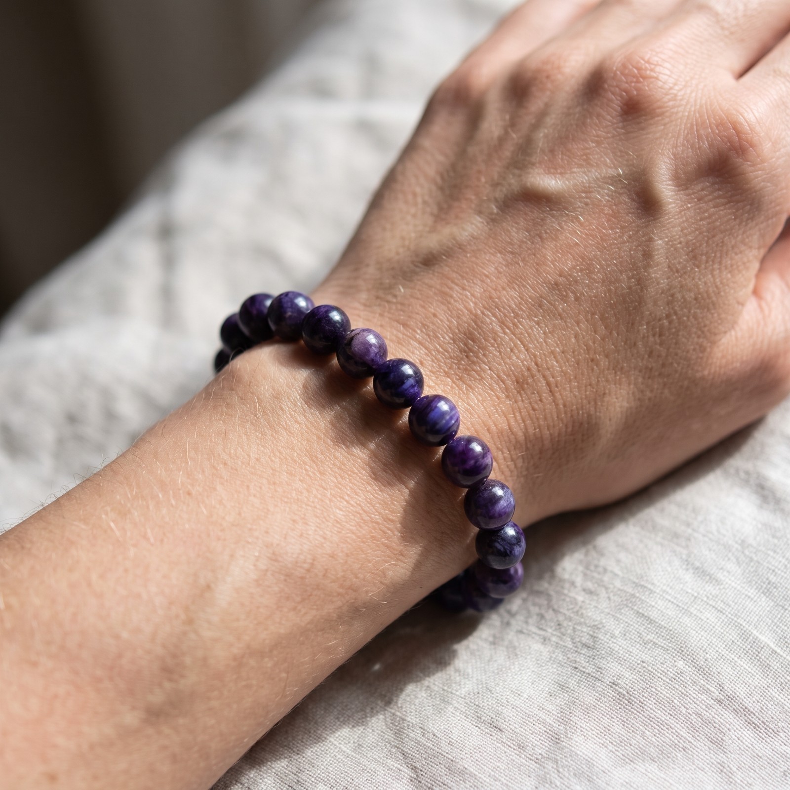 Genuine Sugilite Beaded Bracelet Natural Stone Smooth Round Stretch Boho 8mm