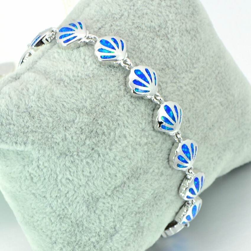 Hawaii Blue Opal Shell Bracelet 925 Sterling Sliver Jewelry For Women Girls