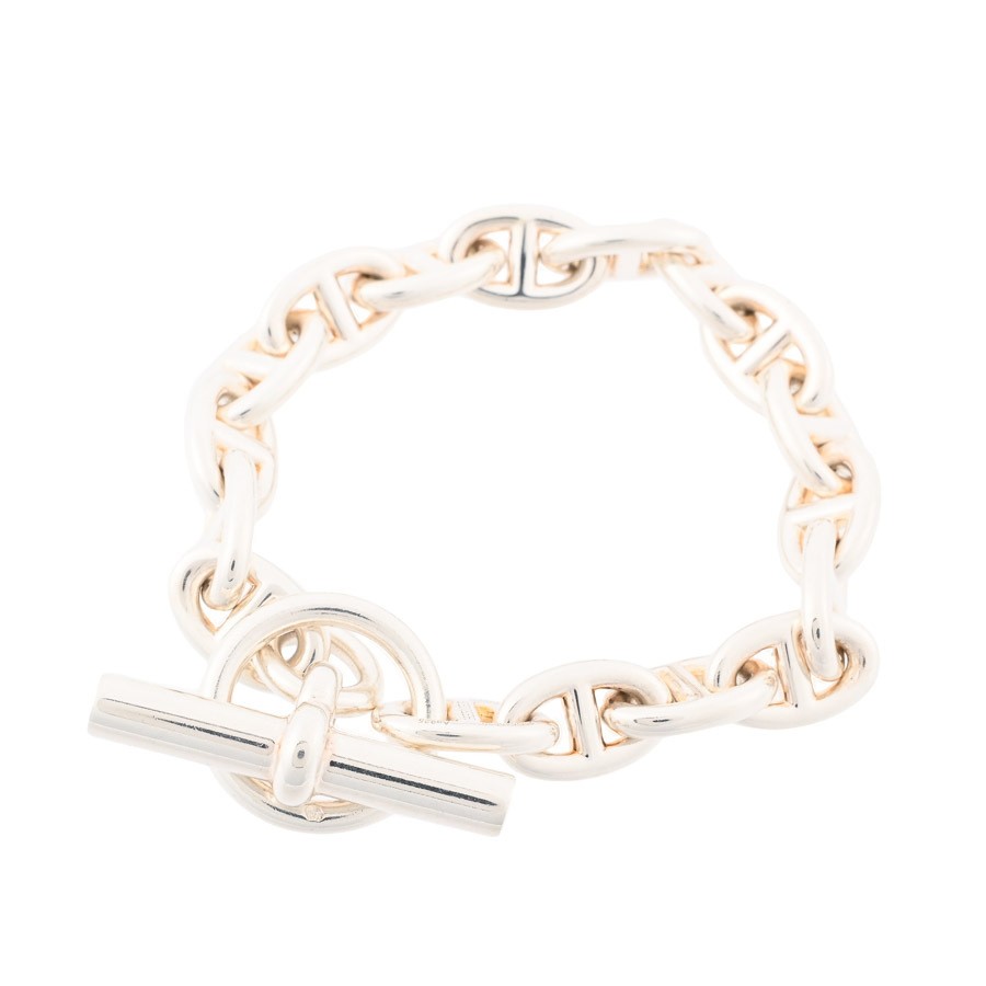 Hermes Chene Dunkle PM Silver Bracelet 8.6mm Wide, Approx. 5.5 in Inner Circumfe