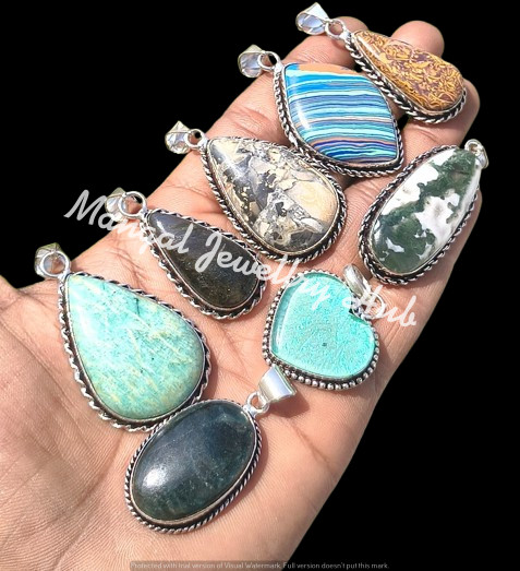 Sale Dichroic Glass & Mix Gemstone 925 Sterling Silver Plated Pendants 5PCS Lot