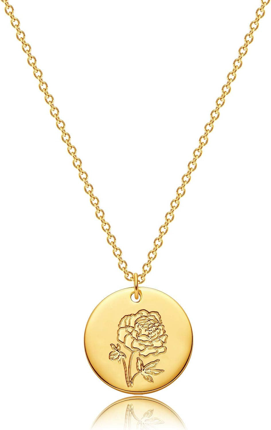 Birth Flower Necklace 18K Gold Custom Floral Pendant Necklaces Dainty Birth Mont