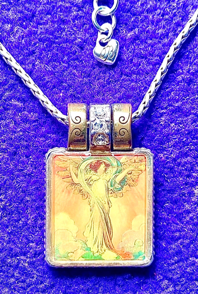 BRIGHTON MAY YOUR DREAMS TAKE FLIGHT CLEAR SWAROVSKI CRYS SLV+GLD NECKLC+TIN✨VTG