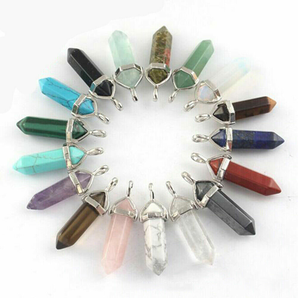 16PCS Hexagonal Healing Pointed Crystal Stone Quartz Necklace Jewelry US