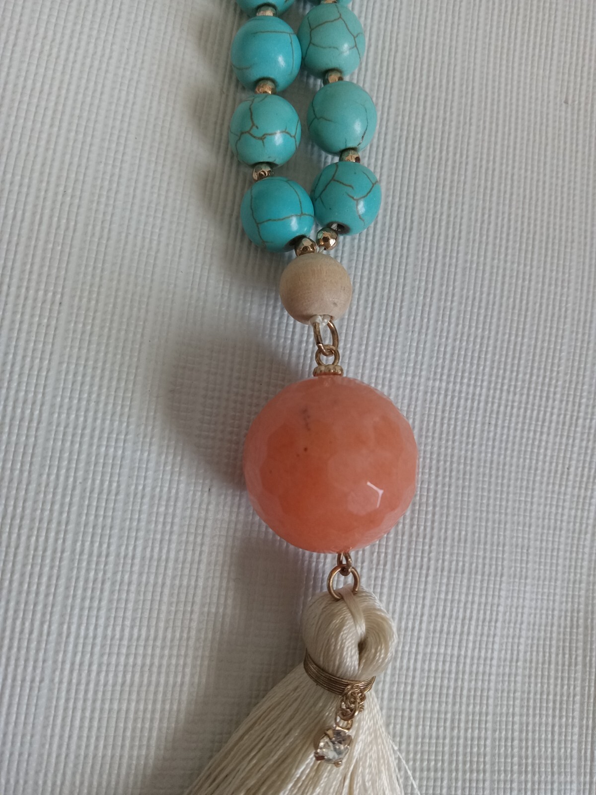 Colorful Wood & Plastic Beaded Round Faceted Pendant Bohemian Tassel Necklace