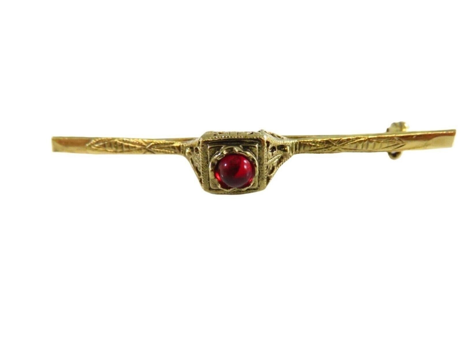 Art Deco Inspired Bar Pin Brooch Foil Back Cabochon Pierce Setting Gold Tone