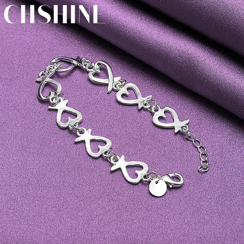 CHSHINE 925 Sterling Silver Love Heart Chain Bracelet Fashion Charm Jewelry