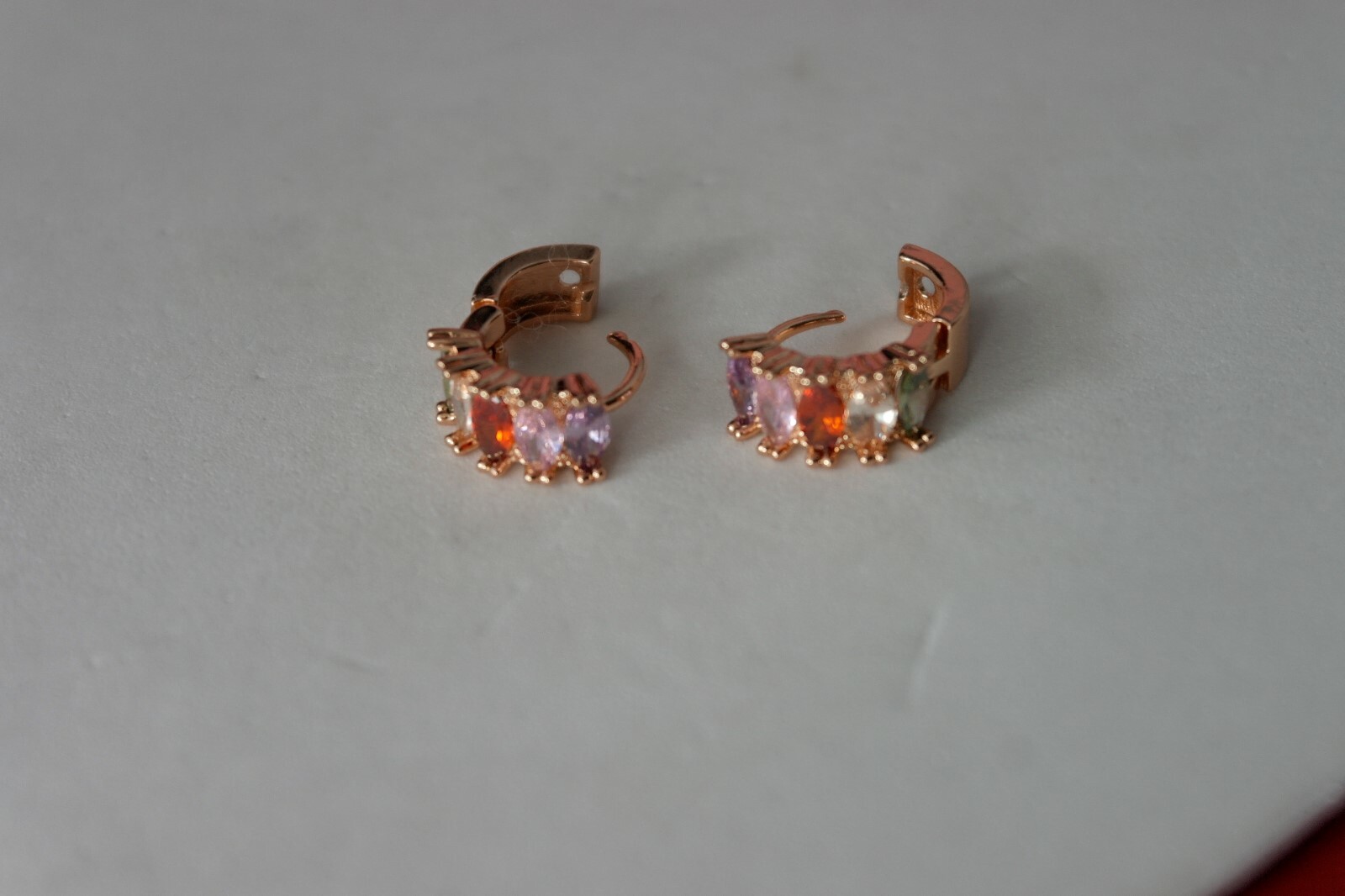 Beautiful Gold Plated Earrings With Multy Gemstone 3.7 Gr. 1.5 Cm. Wide In Box