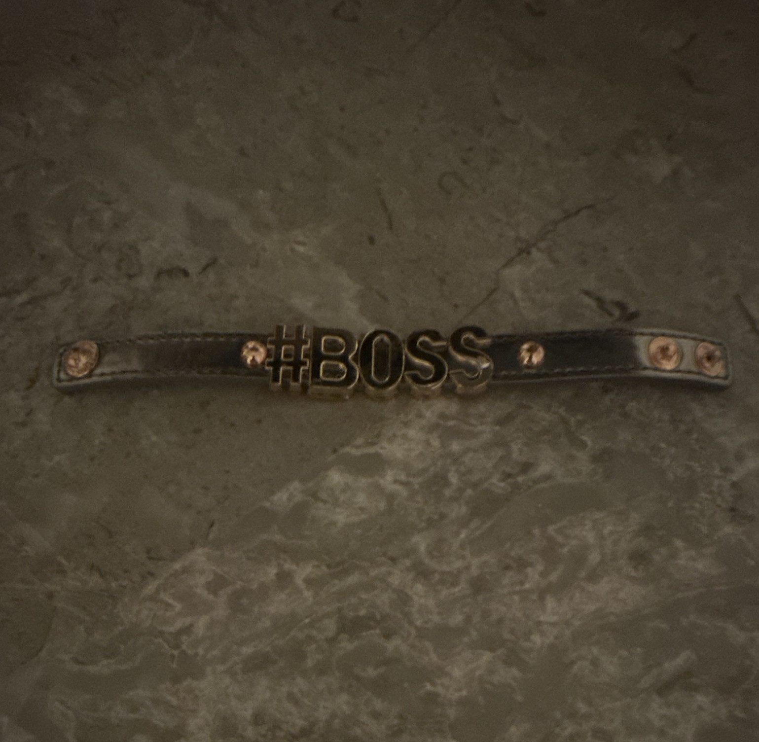 Gold Tone Metal Band Ring Adjustable #BOSS Letter Word Theme