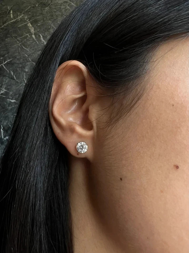 3 Ct Round Cut Lab Grown Diamond Earrings Studs 925 Silver Gift For Women