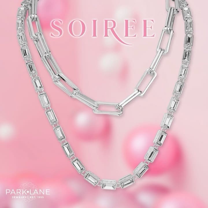 Park Lane Soiree Layered Silver Tone Bar Link Crystal Baguette Necklace