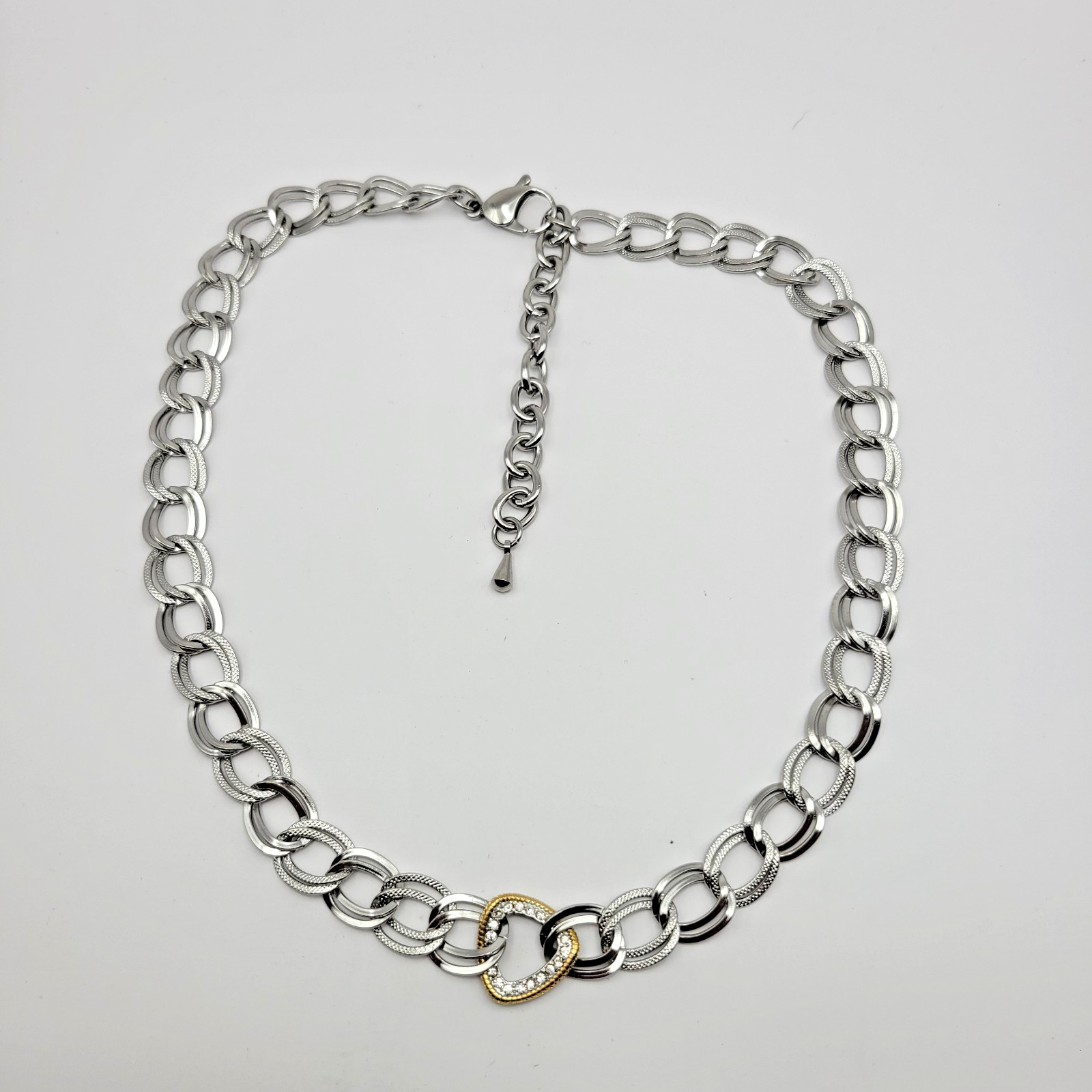 QVC Steel By Design Stainless Steel 11mm Double Link CZ Triangle Necklace ~ 21″