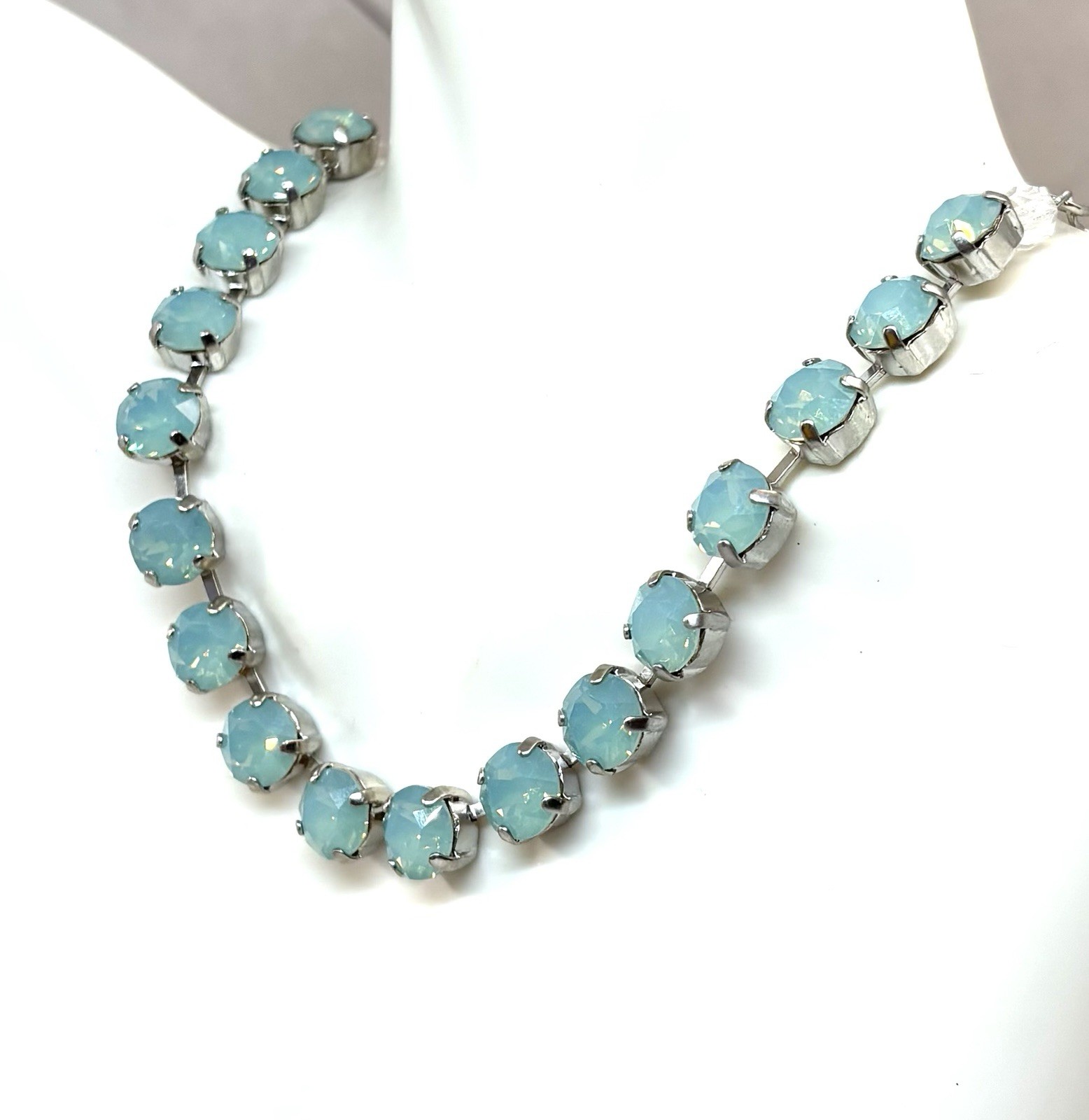 Rhodium Silver Plated Mint Green Pacific Opal Crystal Cup Chain Tennis Necklace
