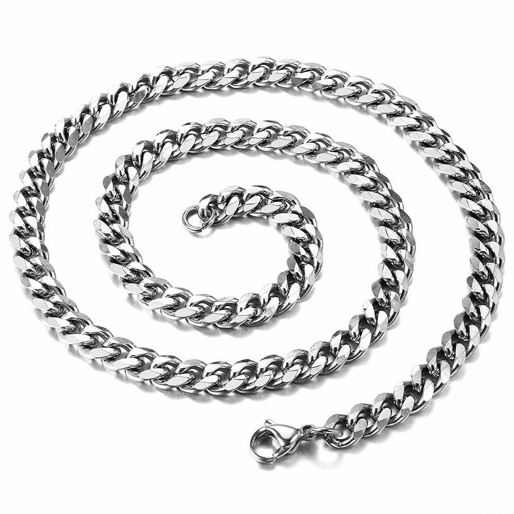 23.6″ Stainless Steel Silver Chain Cuban Curb Women Men Necklace 3/5MM Width USA