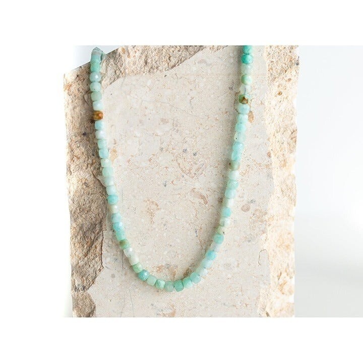 Beaded Amazonite Necklace w/ Removable Pearl and Gold Toggle Clasp Non-Tarnish
