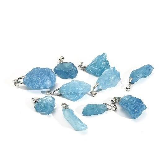 Real Crystals AQUAMARINE PENDANT Free Lemurian Calcite Charging Box SS