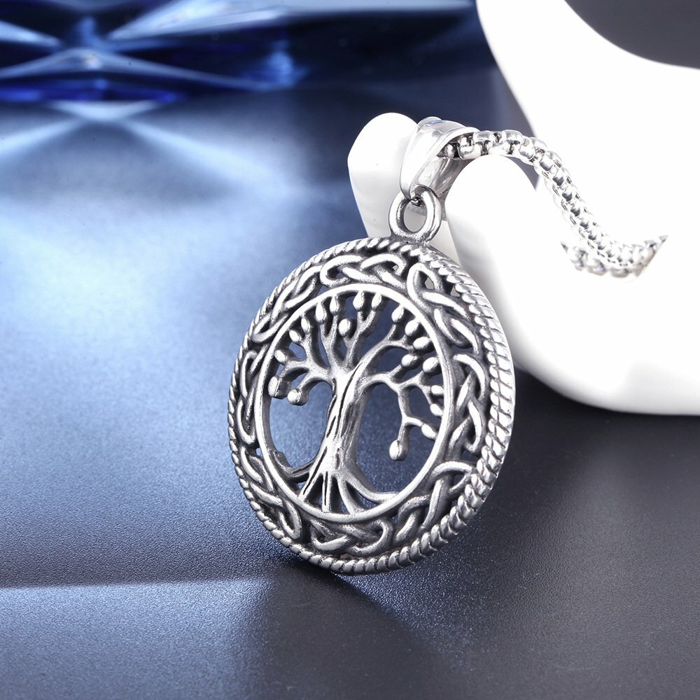 MENDEL Stainless Steel Celtic Tree of Life Pendant Necklace Irish Knot Silver