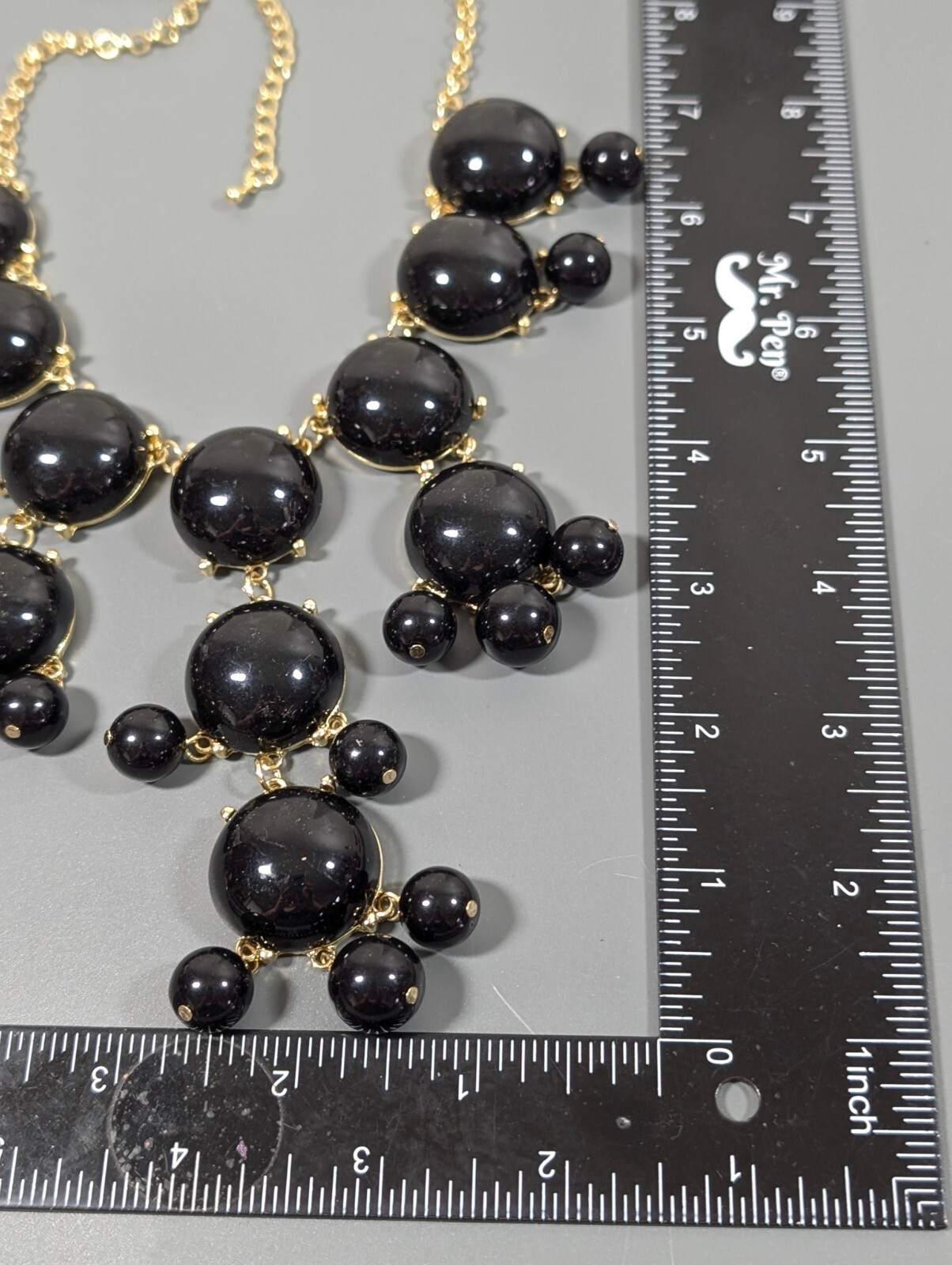 Boho Black Bubble Necklace Gold Tone Bib Charm Statement Western Bold 27 in