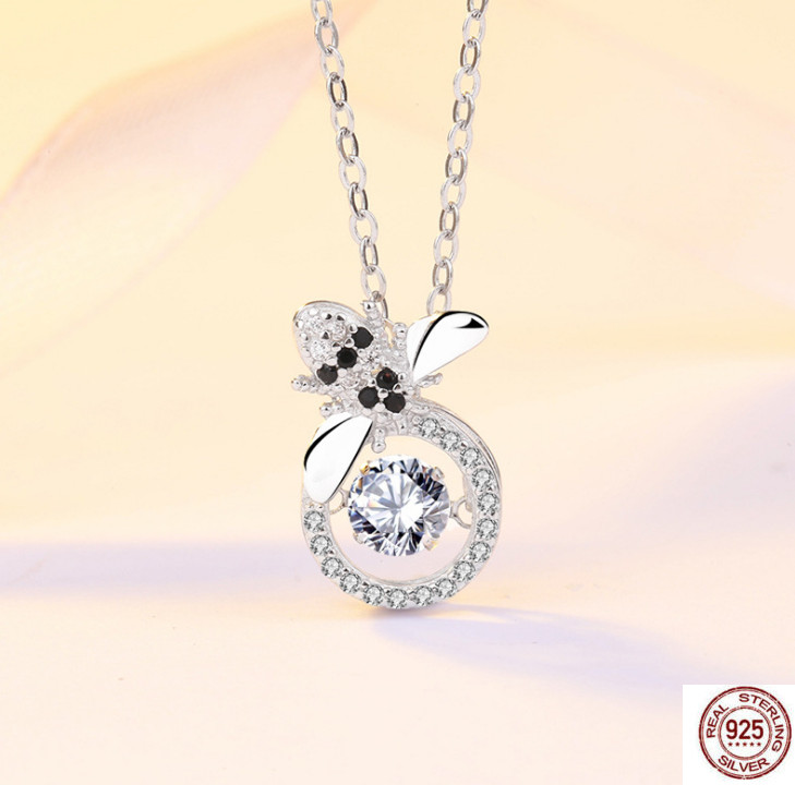 Honey Bee Pendant Necklace Authentic 925 Sterling Silver and Dancing CZ Gift A7