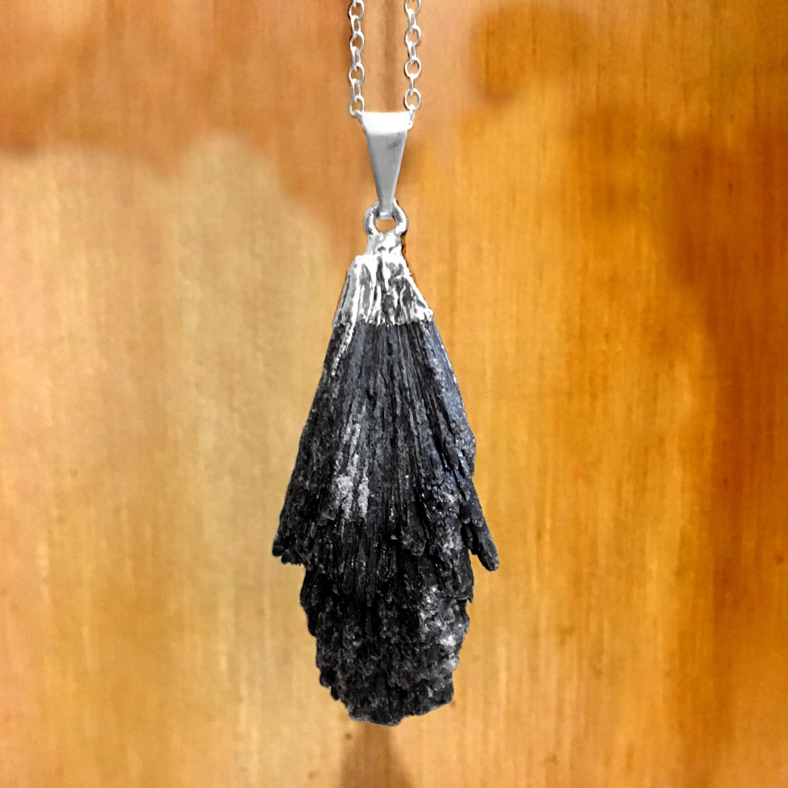 Black Kyanite Pendant Chakra Natural Crystal Angel Wing Sterling Necklac Gemston