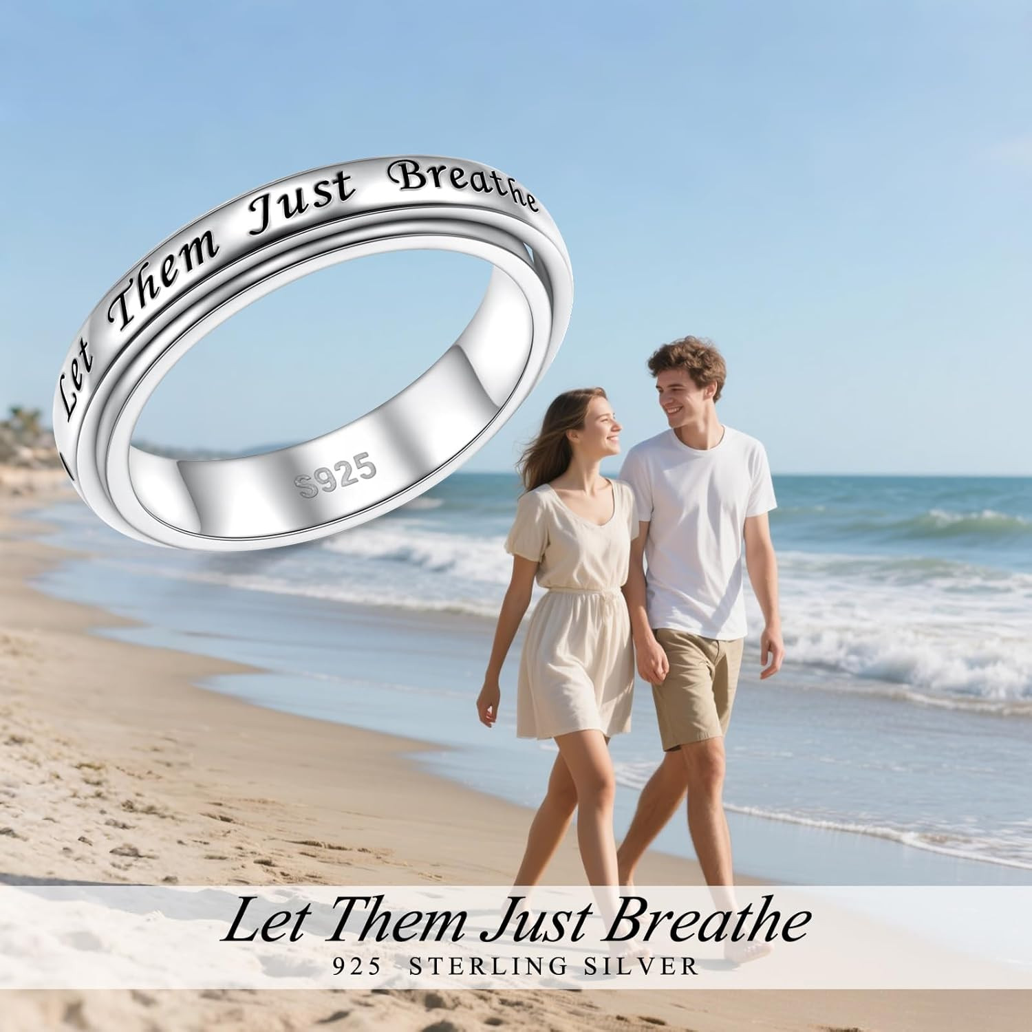 Let Them Spinner Ring 925 Sterling Silver Anxiety Relieve Rings for Women Boredo