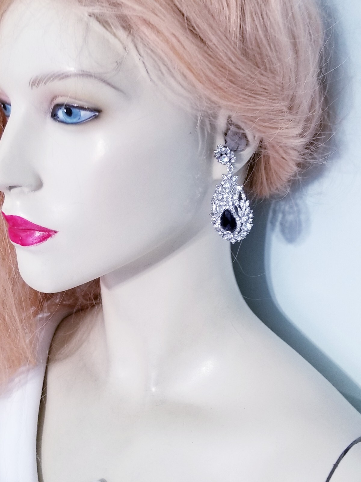 Chandelier Rhinestone Crystal Pageant Bridal Earrings Purple Drop Dangle 2.5 In